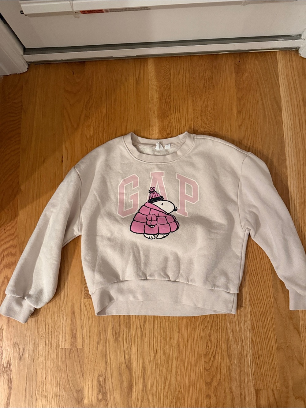 GAP Cream Crewneck with Pink Logo and Character